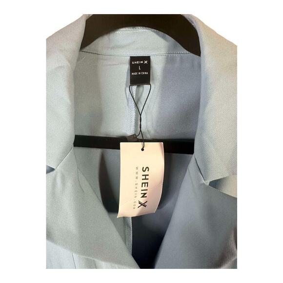 New With Tags Light Blue Crop Flare Sleeve Single Button Jacket Shien X Size L - Picture 10 of 11